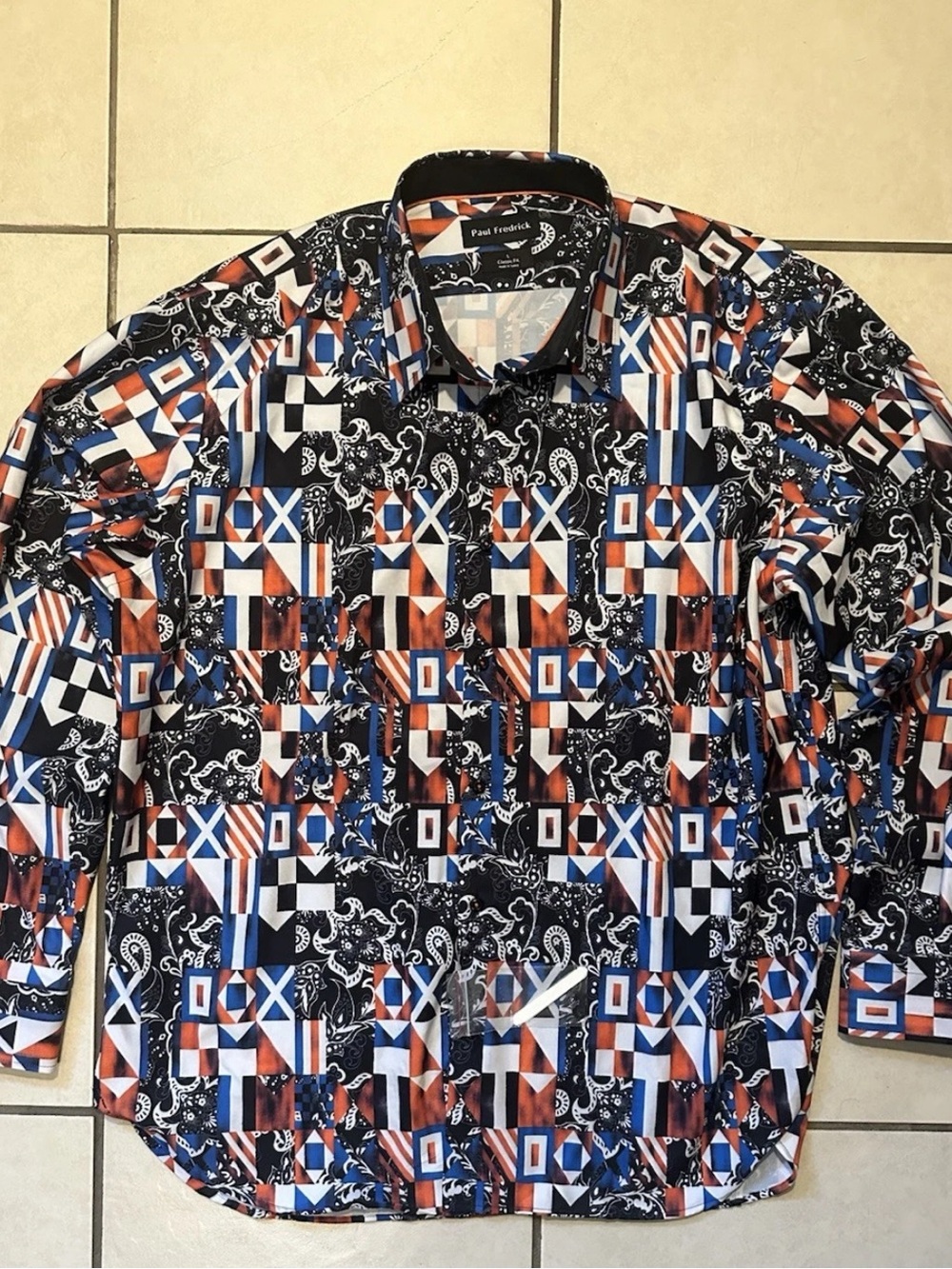 Paul Frederick Long Sleeve Button Paisley And Flag Pattern men’s Large
